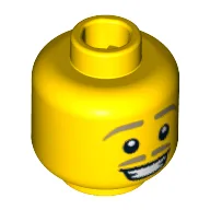 Minifig Head Lederhosen Guy, Tan Thin Eyebrows and Moustache, Grin with Teeth Print / Yellow