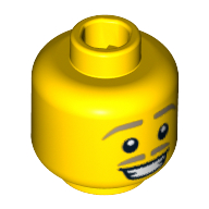 Lego Minifig Head Lederhosen Guy, Tan Thin Eyebrows and Moustache, Grin with Teeth Print / Yellow