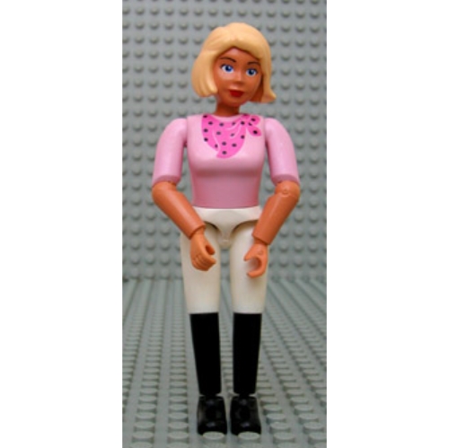 Lego Belville Figure Articulated Elbows, Female, Light Yellow Hair, White Shorts, Black Boots Style, Pink Shirt with Dark Pink Scarf Print / [No Color/Any Color]