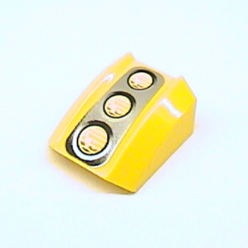 Lego Brick Curved 2 x 2 with Lip, No Studs with Gray Fade Triple Headlight Print / Yellow