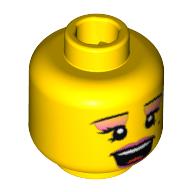 Lego Minifig Head Pop Star, Pink Lips and Eye Shadow, Open Mouth and Beauty Mark Print / Yellow