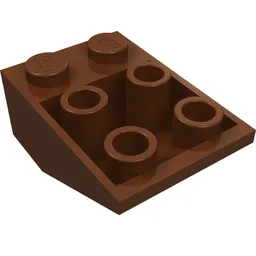 Brick Sloped Inverted 33° 3 x 2, No Connections between Studs, Ovoid Bottom Pin / Reddish Brown
