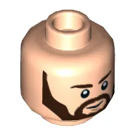 Minifig Head Rebel Trooper, Dark Brown Eyebrows, Angular Beard, Smile Print / Light Nougat