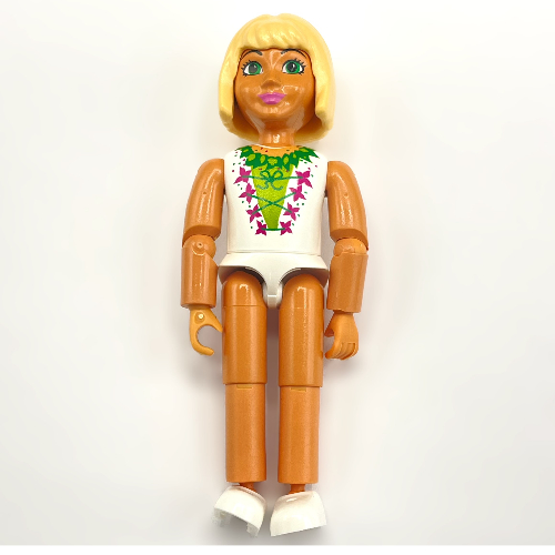 Lego Belville Figure Articulated Elbows, Child, Female, Light Yellow Hair, White Swimsuit / Top with Laced Green Inset Print (Josephine) / [No Color/Any Color]