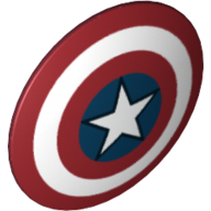 Lego Shield Round Bowed, White and Blue Circles with Star Print (Captain America) / Dark Red