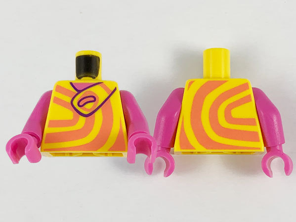 Lego Torso Dress with Coral Swirls and Shoulder Strap, Dark Pink Neck Pattern / Dark Pink Arms / Dark Pink Hands