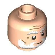 Minifig Head Leonardo Da Vinci, Thick White/Light Bluish Grey Eyebrows, Beard, Wrinkles Print / Light Nougat
