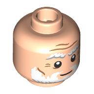 Lego Minifig Head Leonardo Da Vinci, Thick White/Light Bluish Grey Eyebrows, Beard, Wrinkles Print / Light Nougat