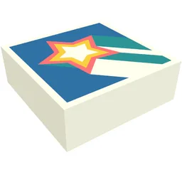 Tile 1 x 1 with Coral/Orange Shooting Star, Dark Turquoise Tail, Blue Background Print / White
