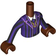 Lego Minidoll Torso Girl with Reddish Brown Arms and Hands with Black/Dark Purple Striped School Uniform, Tie, White Shirt, Gold Symbol print / Reddish Brown