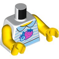 Lego Torso, Bright Light Blue Wavy Striped Shirt, Collar, Strawberry/Fruit print, Yellow Arms and Hands / White
