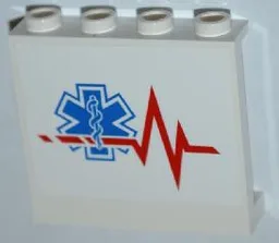 Panel 1 x 4 x 3 with Side Supports - Hollow Studs with Red Heart Monitor Line and EMT Star of Life Pattern Model Right Side (Sticker) - Set 4429