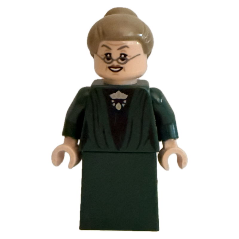 Lego Professor Minerva McGonagall, Dark Green Robes, Dark Tan Hair, Plain Skirt