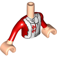 Lego Minidoll Torso Girl with Red Holiday Jacket with White Trim, Argyle Sweater and White Scarf Print, Light Nougat Arms with Hands with Red Sleeves Print / Light Nougat