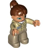 Duplo Figure with Ponytail Reddish Brown, Zoo Shirt / Tan