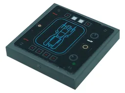 Tile, Modified 2 x 2 Inverted with Control Panel with Batmobile Image, Buttons, Dials, and Curved Arrows Pattern (Sticker) - Set 76139
