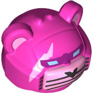 Lego Minifig Head Special, Robot Bear (Team Leader) with Bright Pink Snout, Scar, Black Nose, Whiskers print / Dark Pink
