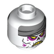 Lego Minifig Head Nightmare King, Dark Bluish Gray Bandages (Head Wrap), Yellow Eyes, Magenta Eyeshadow, Dark Bluish Gray Lines, Yellow Teeth, Angry / Wrapped Face Print / White