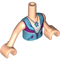 Lego Minidoll Torso Girl with Azure Shirt with Dark Purple Band, White Top, Star Pendent and Light Nougat Arms / Light Nougat