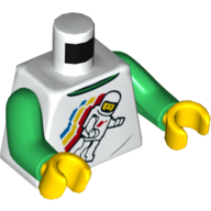 Lego Torso T-Shirt with Classic Space Minifigure print, Green Arms, Yellow Hands / White