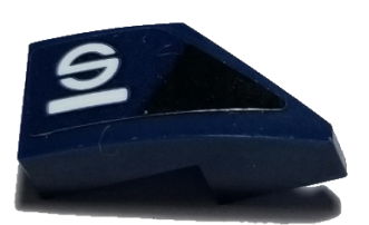 Lego Wedge 2 x 1 x 2/3 Left with Black Triangle, White Letter S and Stripe Pattern (Sticker) - Set 75885