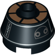 Lego Brick Round 2 x 2 Truncated Cone with Silver and Copper Droid Print (R5-J2) / Black