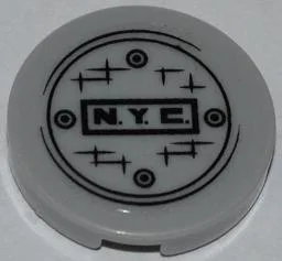 Tile, Round 2 x 2 with 'N.Y.C.' and Manhole Cover Pattern (Sticker) - Set 79103