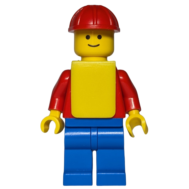Lego Construction Worker, Red Torso, Blue Legs, Red Hard Hat, Yellow Vest