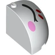 Brick Round Corner 4 x 4 x 3 Quarter Dome Top with Closed Black Eyes, Red Stripes, Bright Pink Cheek, Left / White