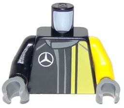 Torso Racing Suit with Yellow Panel, Dark Bluish Gray Collar, Silver Mercedes-Benz Logo, and White AMG Logo on Back Pattern / Yellow Arm Left / Black Arm Right / Dark Bluish Gray Hands