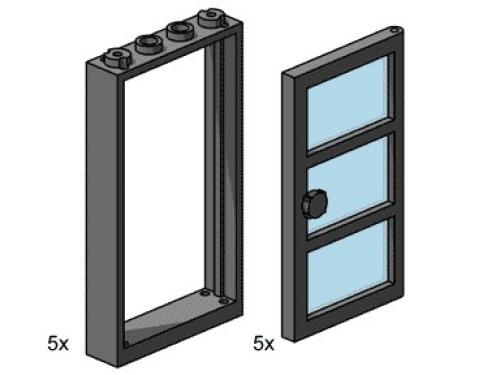 Lego 1 x 4 x 6 Black Door Frame with Transparent Blue Panes