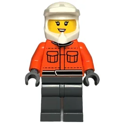 Pit Crew, Reddish Orange Torso, Dark Bluish Grey Legs, Female, Smile