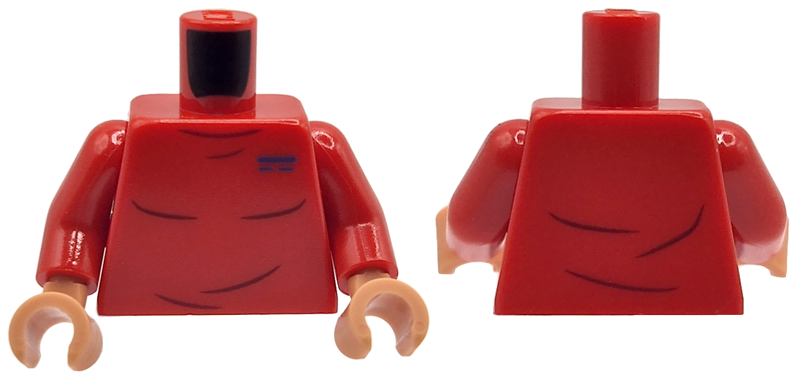 Lego Torso Crew Neck Shirt with Dark Red Creases and Blue Name Tag Pattern / Red Arms / Nougat Hands
