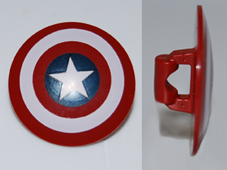 Lego Minifigure, Shield Circular / Round Convex Face with White Ring, Star in Dark Blue Circle Pattern (Captain America) / Dark Red
