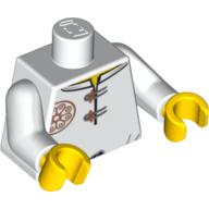 Lego Torso Robe, Red Flower Medallion and Gray Fasteners Print, White Arms, Yellow Hands / White