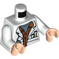 Lego Torso Lab Coat, Test Tubes, Orange Shirt, Sand Blue T-Shirt Print, White Arms, Light Nougat Hands / White