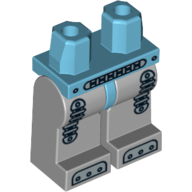 Lego Hips and Light Bluish Gray Legs with Silver Mechanical Belt, Shock Absorbers and Feet Print / Medium Azure