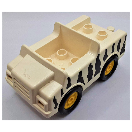 Lego Duplo Car with 2 x 2 Studs and White Base and Safari Stripe Print, Yellow Wheels / White