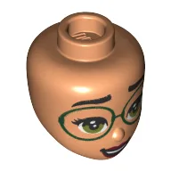 Minidoll Head, Olive Green Eyes, Dark Green Glasses, Dark Red Lips Print / Nougat