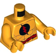 Torso Muscles, Red Flash Logo in Black Circle, Red Belt Print (Reverse Flash), Bright Light Orange Arms and Hands / Bright Light Orange