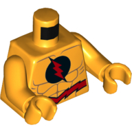 Lego Torso Muscles, Red Flash Logo in Black Circle, Red Belt Print (Reverse Flash), Bright Light Orange Arms and Hands / Bright Light Orange