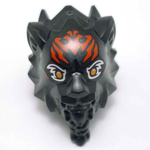 Lego Minifig Head Special Tiger with Red Markings, Orange Eyes print / Black