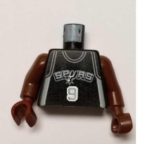 Lego Torso Basketball Jersey, San Antonio Spurs '9' Print, Long One Piece Arms Brown (NBA) / Black