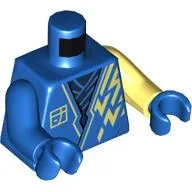 Torso, Odd Arms, Robe, Bright Light Yellow Decorations, Dark Blue Shirt Print, Left Bright Light Yellow Arm, Right Blue Arm, Blue Hands / Blue