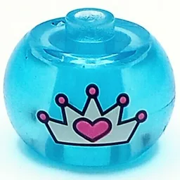 Pen Bead, Round Orb with Crown Print / Trans-Light Blue
