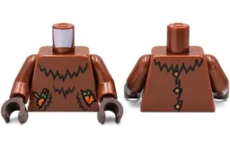 Torso Animal (Werewolf) Costume with Dark Brown Fur and Red, Bright Green and Orange Candy in Pockets Pattern (BAM) / Reddish Brown Arms / Dark Brown Hands / Reddish Brown