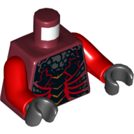 Lego Torso Bare Chest with Dark Red Bones, Cracks and Silver Stones Print, Red Arms, Black Hands / Dark Red