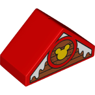 Lego Duplo Brick 4 x 2 Double Slope 45° with Wood Panels, Snow, and Mickey Mouse Logo Print