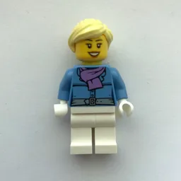 Woman, Medium Blue Jacket with Medium Lavender Scarf, White Legs