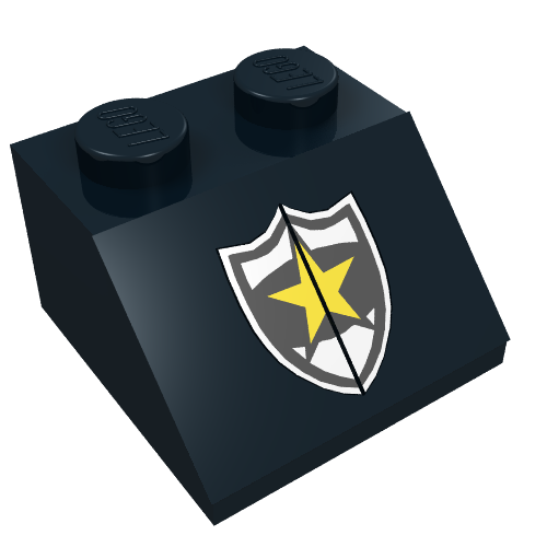Lego Brick Sloped 45° 2 x 2 with Police Yellow Star Badge Print / Black